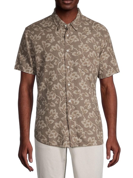 Leaf Print Linen Blend Shirt