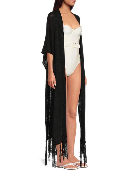 Summer Breeze Knit Fringe Cover-Up Kimono