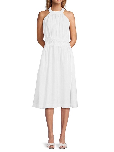 Jewelneck 100% Linen Midi Dress