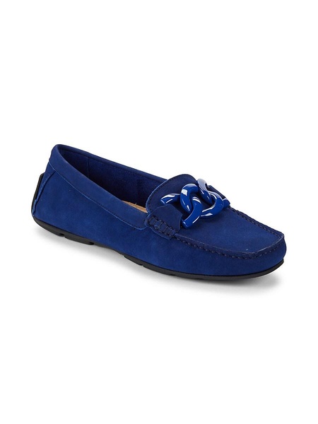 Chain Trim Suede Driving Loafers