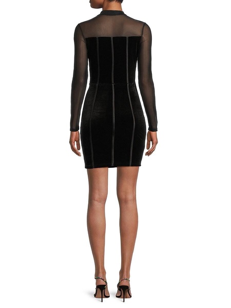 Illusion Mesh Velvet Mini Dress