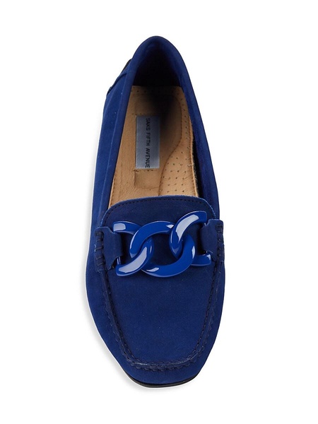 Chain Trim Suede Driving Loafers