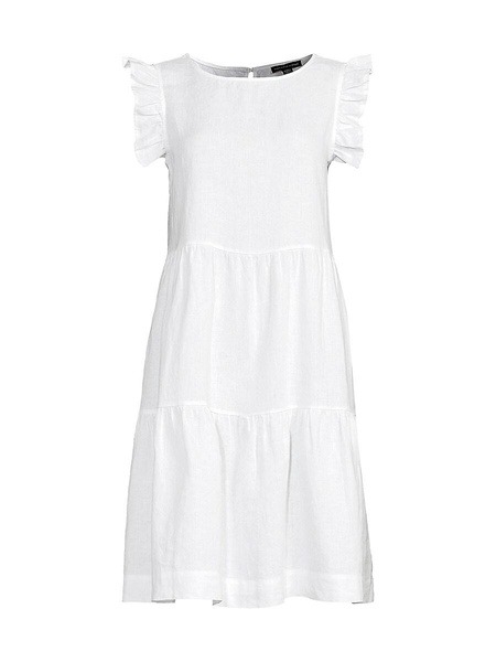 100% Linen Flutter Sleeve Tiered Mini Dress