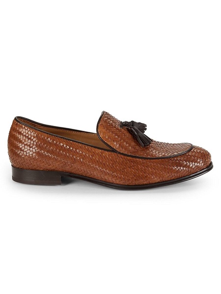 Woodrow Woven Design Leather Tassel Loafers