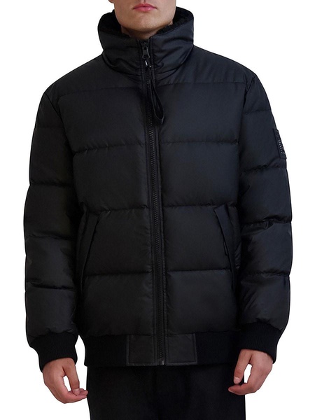 Faux Shearling Mockneck Puffer Jacket