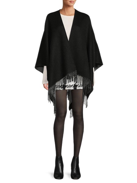 Merino Wool Blend Fringe Cape