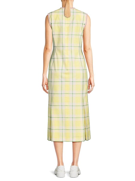 Checked Inverted Pleat Wool Midi Dress