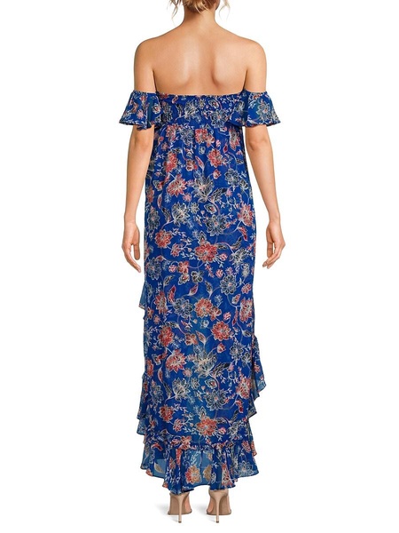 Xirena Floral Ruffle High Low Maxi Dress