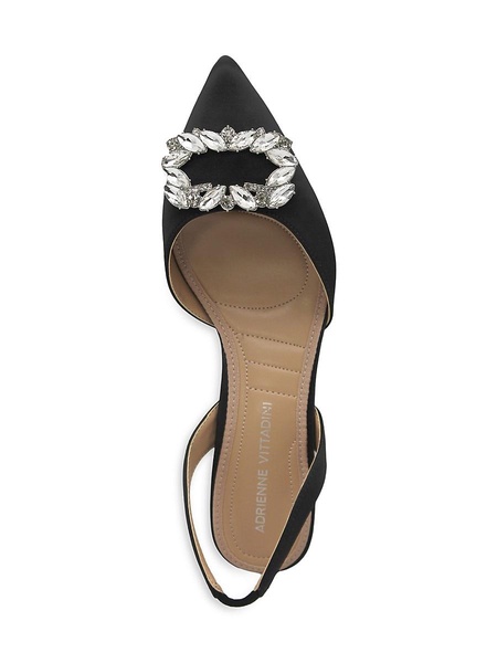 Suzer Kitten Heel Slingback Satin Crystal Pumps