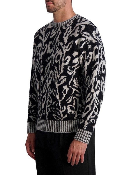 Loose Fit Wool Blend Floral Jacquard Sweater