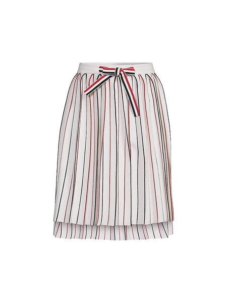 Striped Merino Wool Blend Knee A-Line Skirt