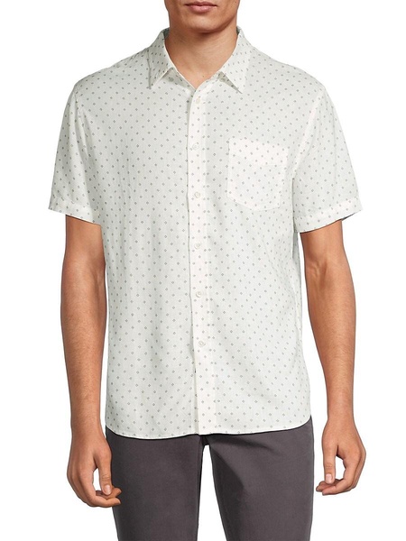 Carson Diamond Print Linen Blend Shirt