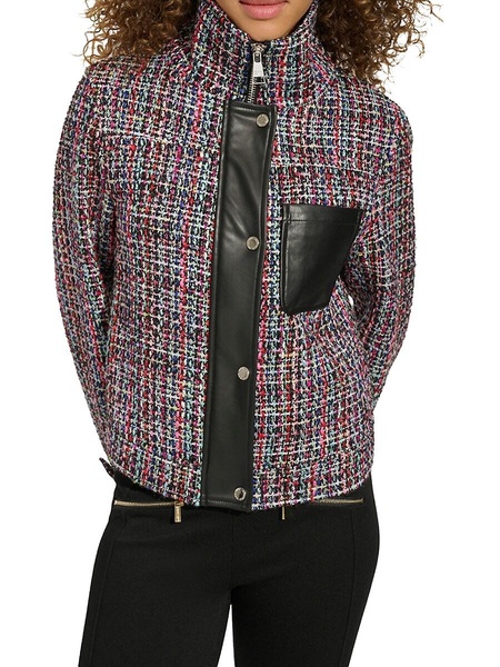 Tweed Faux Leather Moto Jacket