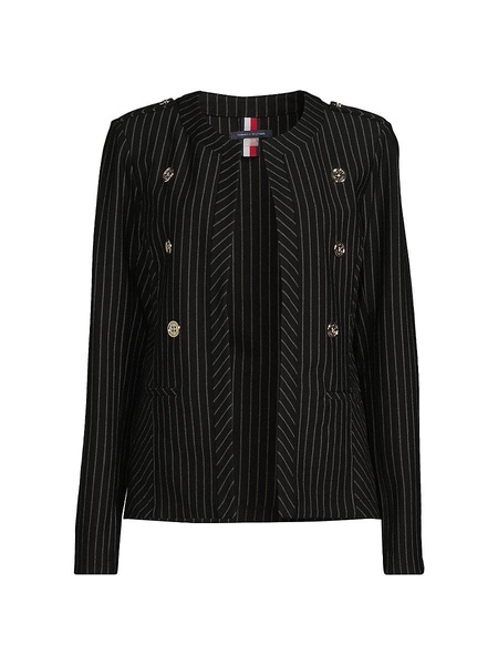 Collarless Pinstripe Blazer