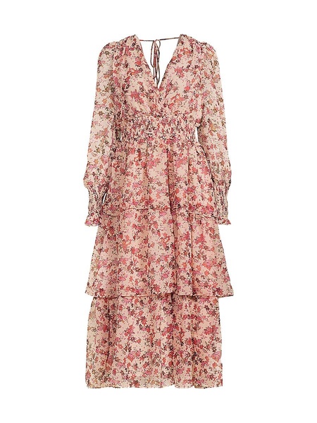 Floral Flounce Tiered Midi Dress