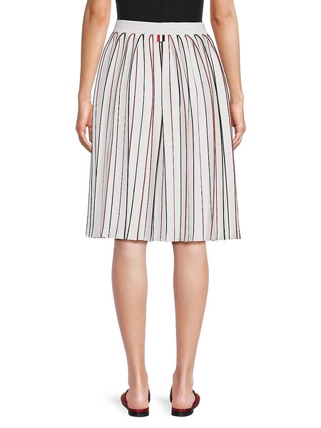 Striped Merino Wool Blend Knee A-Line Skirt