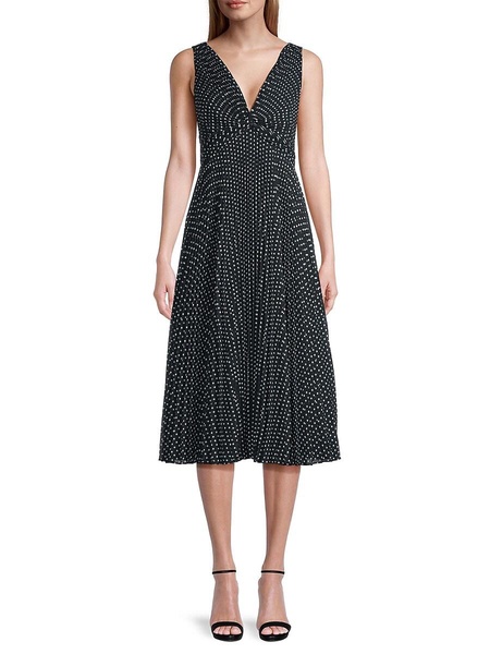 Tamara Pleated Dot Chiffon Midi Dress