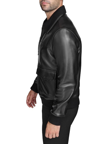 Zip Up Leather Aviator Jacket