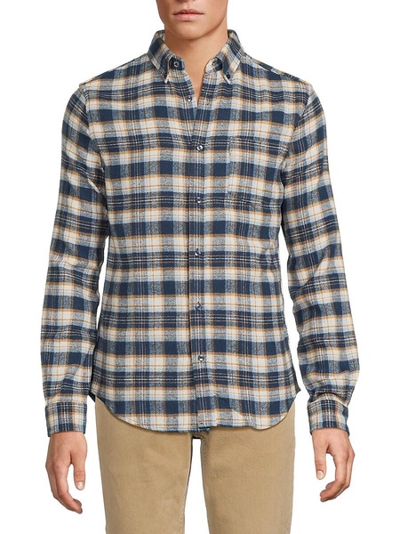 Herringbone Plaid Curved Hem Shirt