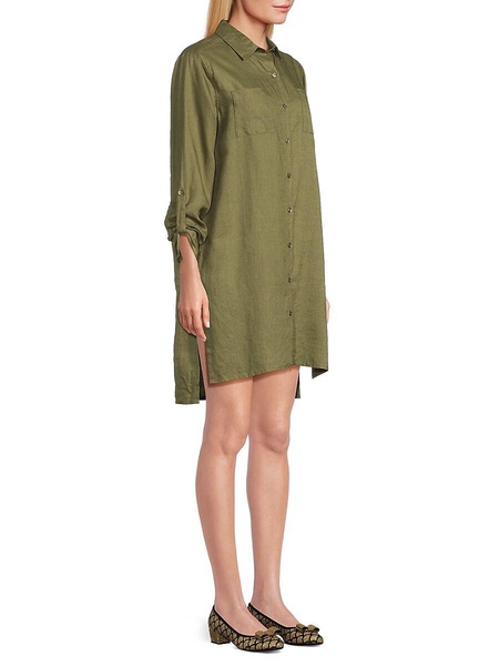 100% Linen Side Slit Shirt Dress