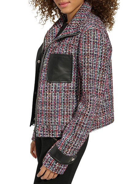 Tweed Faux Leather Moto Jacket