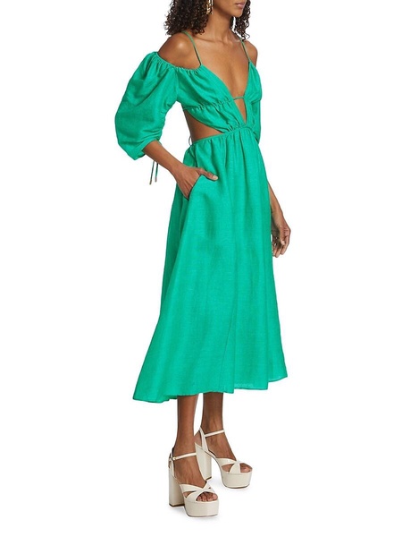 Charlize Cutout Wool Linen Blend Midi Dress