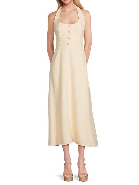 Halterneck Linen Blend Midi Dress