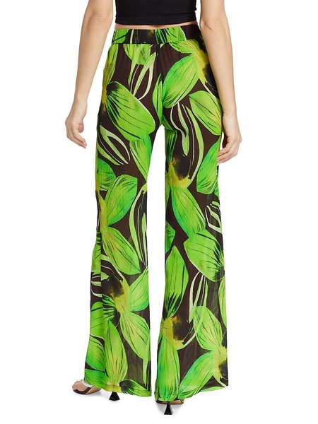 Leaf Print Wide Leg Pants