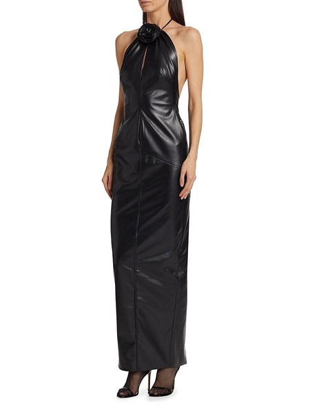 Danz Faux Leather Appliqué Column Gown