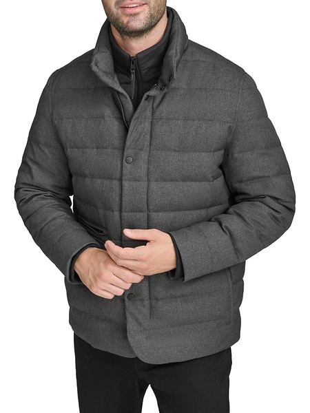 Channel Quilted Down Jacket With Removable Bib