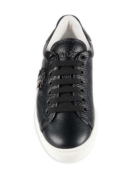 Logo Textured Leather Low Top Sneakers