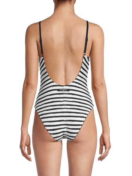 Bow French Striped One-Piece Swimsuit