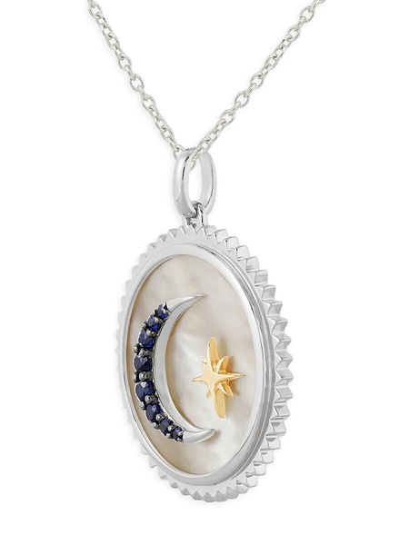 14K Yellow Goldplated Sterling Silver, Mother of Pearl & Sapphire Moon Star Pendant Necklace