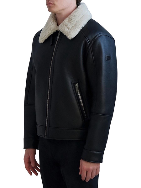 Faux Shearling Trim Aviator Jacket