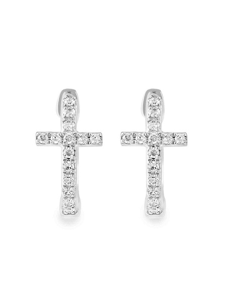 14K White Gold & 0.13 TCW Diamond Cross Huggie Earrings