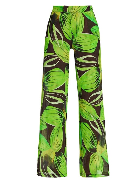 Leaf Print Wide Leg Pants