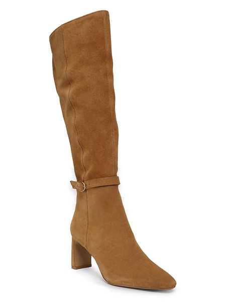 75MM Block Heel Suede Knee High Boots