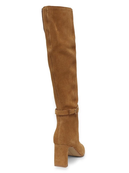 75MM Block Heel Suede Knee High Boots