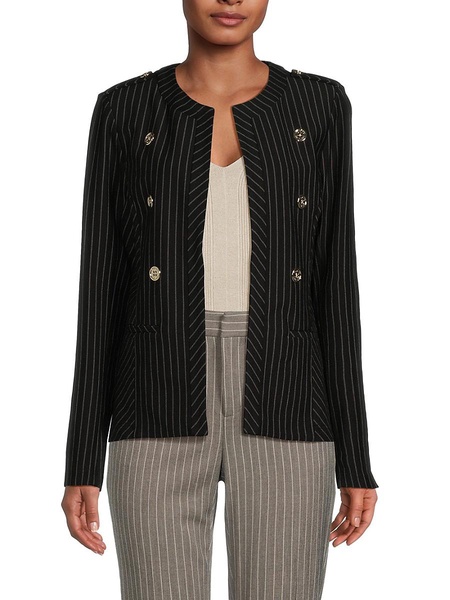 Collarless Pinstripe Blazer