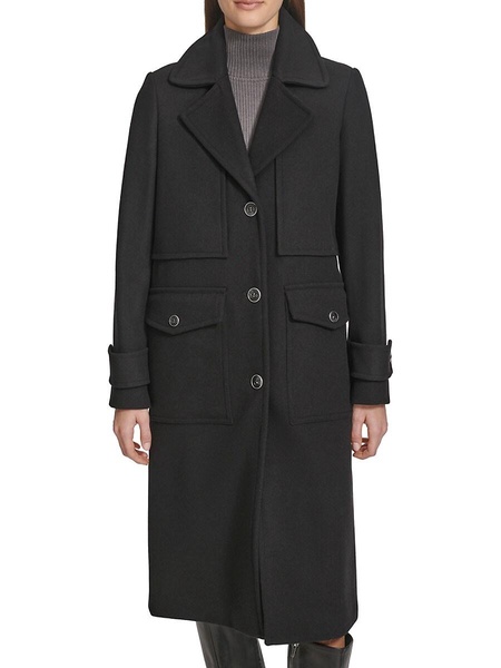 Olpae Faux Fur Collar Wool Blend Trench Coat