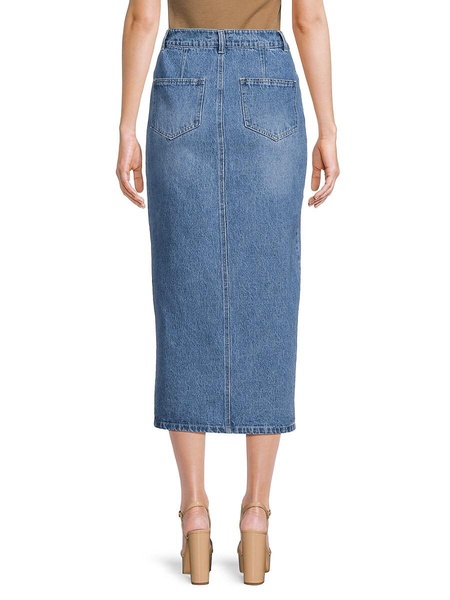 Faded Slit Denim Midi Skirt