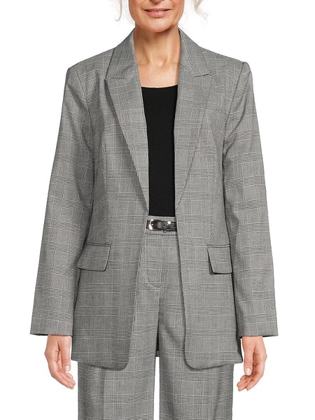 Houndstooth Open Front Blazer