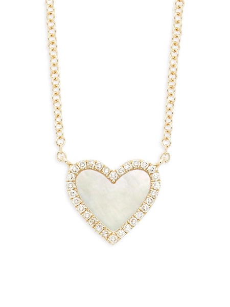 14K Yellow Gold, Mother-Of-Pearl & Diamond Heart Pendant Necklace