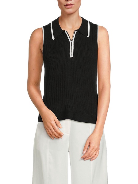 Rib-Knit Collared Zip-Up Sweater Vest