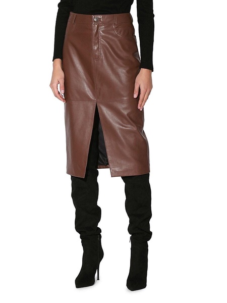 Glynice Front Slit Leather Midi Skirt