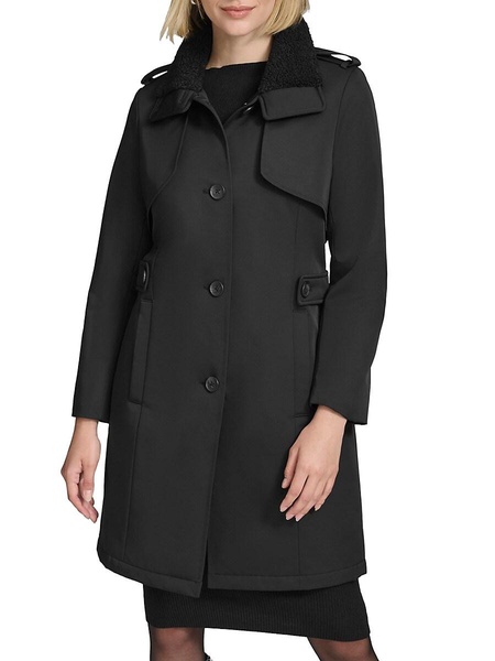 Teagan Faux Shearling Single-Breasted Trench Coat