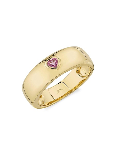 14K Yellow Gold & Pink Sapphire Heart Band Ring