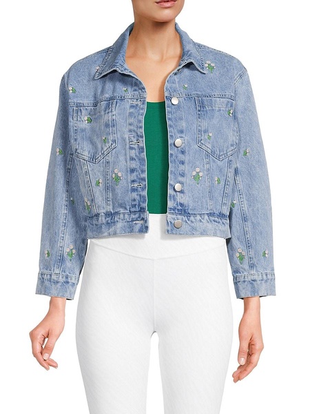 Floral Embroidery Cropped Denim Jacket