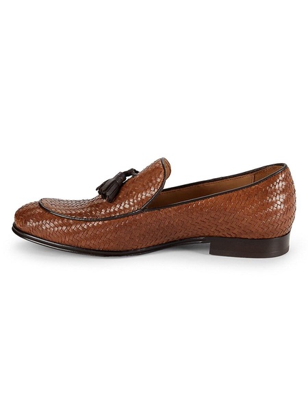 Woodrow Woven Design Leather Tassel Loafers