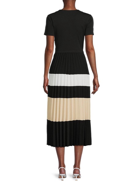 Colorblock Accordion Pleat Midi Dress